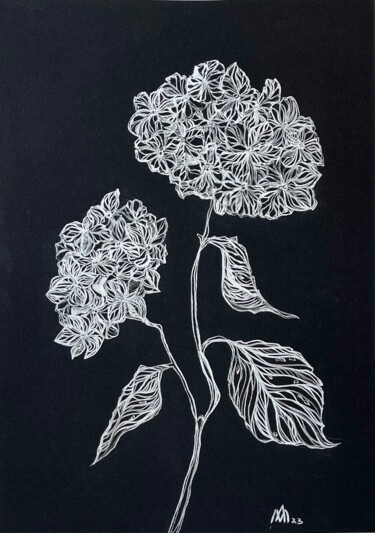 Картина под названием "" Hydrangea " is th…" - Anastasiia Moskvitina, Подлинное произведение искусства, Чернила