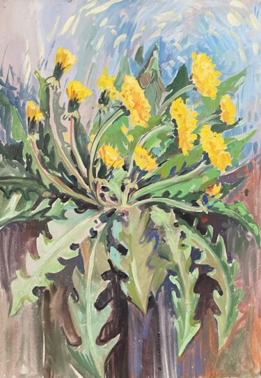 Peinture intitulée "“ Dandelion ” Origi…" par Anastasiia Moskvitina, Œuvre d'art originale, Gouache