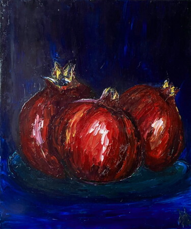 Pintura titulada "POMEGRANATES" por Anastasiia Novitskaya, Obra de arte original, Oleo Montado en Panel de madera