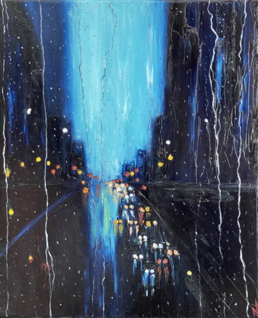 Pittura intitolato "URING THE RAIN" da Anastasiia Novitskaya, Opera d'arte originale, Olio