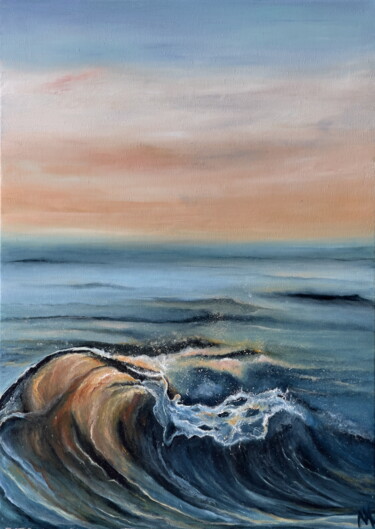 Painting titled "SUNNY WAVE" by Anastasiia Novitskaya, Original Artwork, Oil