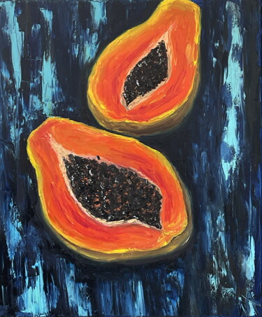 Peinture intitulée "Papaya" par Anastasiia Novitskaya, Œuvre d'art originale, Huile Monté sur Panneau de bois