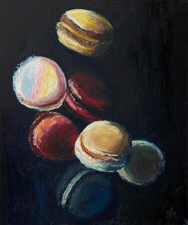 Painting titled "Macarons" by Anastasiia Novitskaya, Original Artwork, Oil Mounted on Wood Panel