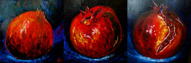 「Three Pomegranates」というタイトルの絵画 Anastasiia Novitskayaによって, オリジナルのアートワーク, オイル ウッドパネルにマウント