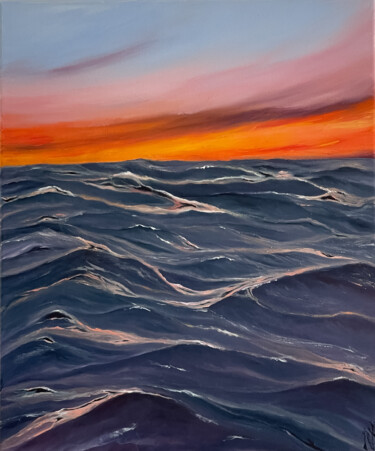 Painting titled "Sunrise" by Anastasiia Novitskaya, Original Artwork, Oil Mounted on Wood Stretcher frame