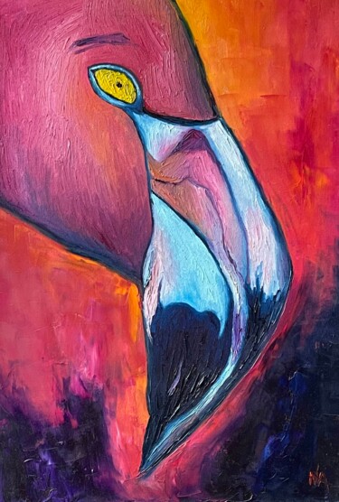 Malerei mit dem Titel "Flamingo" von Anastasiia Novitskaya, Original-Kunstwerk, Öl Auf Keilrahmen aus Holz montiert
