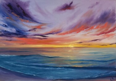 Painting titled "Drimed sunset" by Anastasiia Novitskaya, Original Artwork, Oil Mounted on Wood Stretcher frame