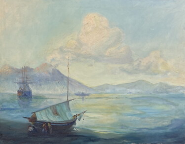 Painting titled "The Bay of Naples i…" by Anastasiia Novitskaya, Original Artwork, Oil Mounted on Wood Stretcher frame