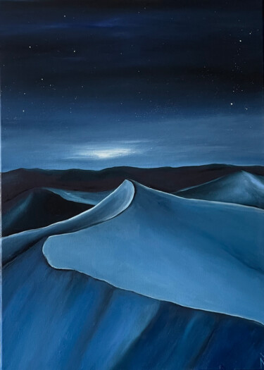 Pittura intitolato "Night in the desert" da Anastasiia Novitskaya, Opera d'arte originale, Olio Montato su Telaio per barell…
