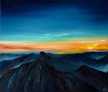Painting titled "Misty mountains" by Anastasiia Novitskaya, Original Artwork, Oil