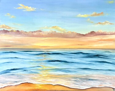 Malarstwo zatytułowany „Golden sea” autorstwa Anastasiia Novitskaya, Oryginalna praca, Olej Zamontowany na Drewniana rama no…
