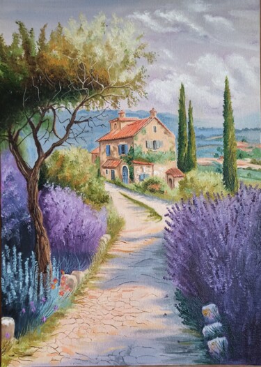 Painting titled "A summer day in Tus…" by Anastasiia Poberezhets, Original Artwork, Oil