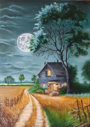 Painting titled "Moonlight" by Anastasiia Poberezhets, Original Artwork, Oil