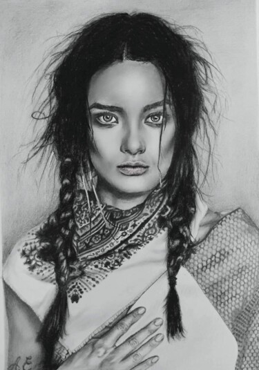 Drawing titled "Mexican girl" by Anastasiia Poberezhets, Original Artwork, Pencil