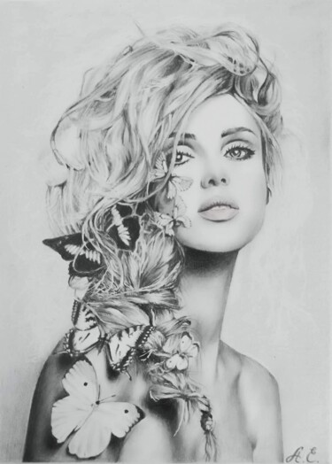 Drawing titled "Butterfly" by Anastasiia Poberezhets, Original Artwork, Pencil