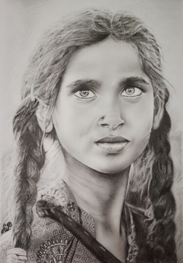 Dessin intitulée "Indian girl" par Anastasiia Poberezhets, Œuvre d'art originale, Crayon