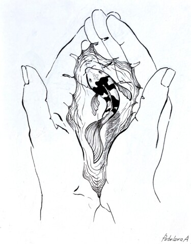 Zeichnungen mit dem Titel "In my hands" von Anastasiia Potelova, Original-Kunstwerk, Tinte