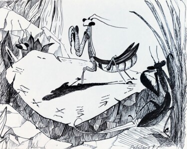 Zeichnungen mit dem Titel "Sundial" von Anastasiia Potelova, Original-Kunstwerk, Tinte