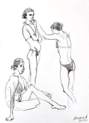 Dessin intitulée "Model in three angl…" par Anastasiia Potelova, Œuvre d'art originale, Graphite