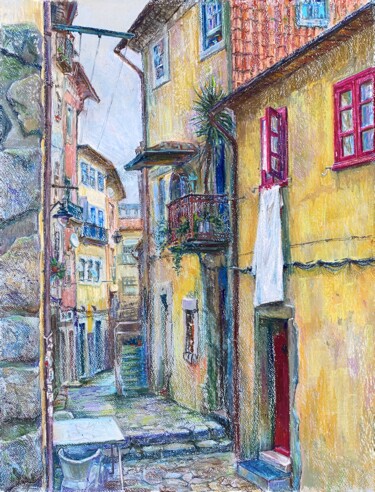 Картина под названием "Old street in Porto…" - Anastasiia Potelova, Подлинное произведение искусства, Масло