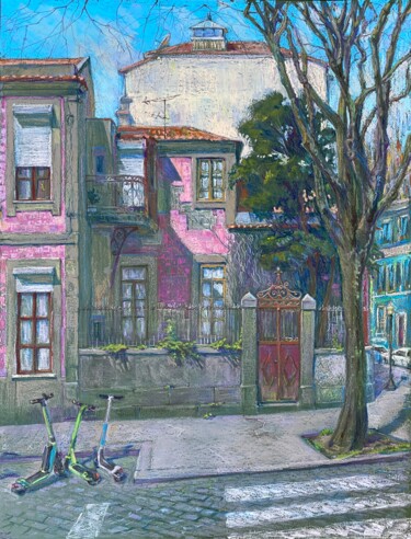 Pittura intitolato "Pink house. Porto" da Anastasiia Potelova, Opera d'arte originale, Olio