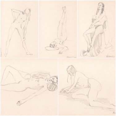 Drawing titled "Set of five sketche…" by Anastasiia Potelova, Original Artwork, Pencil