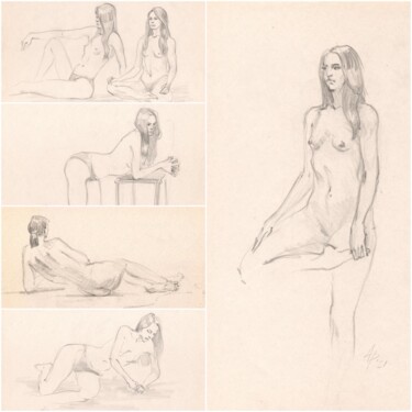 Рисунок под названием "Set of five sketche…" - Anastasiia Potelova, Подлинное произведение искусства, Карандаш