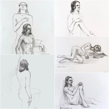 Drawing titled "Set of five sketche…" by Anastasiia Potelova, Original Artwork, Pencil