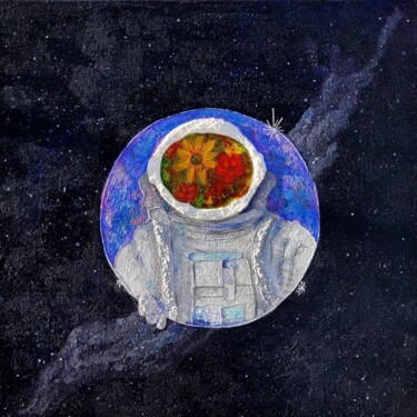 Painting titled "Astronaut" by Anastasiia Schroeder, Original Artwork, Acrylic Mounted on Wood Stretcher frame