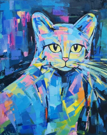 Painting titled "Le chat" by Anastasiia Schull, Original Artwork, Oil