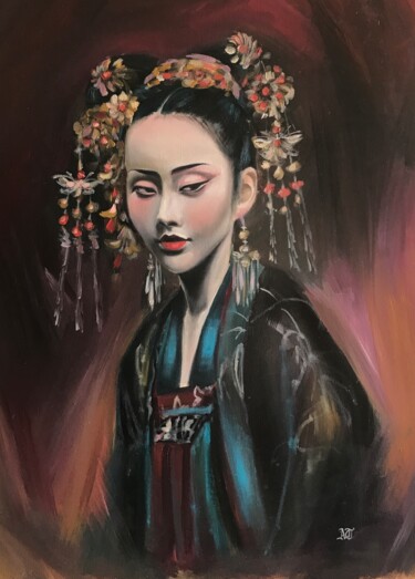 绘画 标题为“'Hanfu girl portrai…” 由Anastasija Terskiha, 原创艺术品, 油 安装在木质担架架上