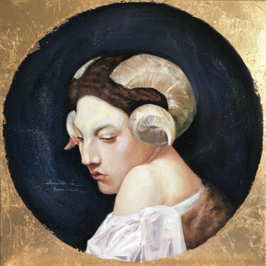 Painting titled "'Aries'" by Anastasija Terskiha, Original Artwork, Oil Mounted on Wood Stretcher frame