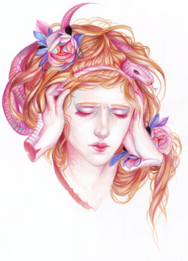 Рисунок под названием "'Migraine'" - Anastasija Terskiha, Подлинное произведение искусства, Цветные карандаши