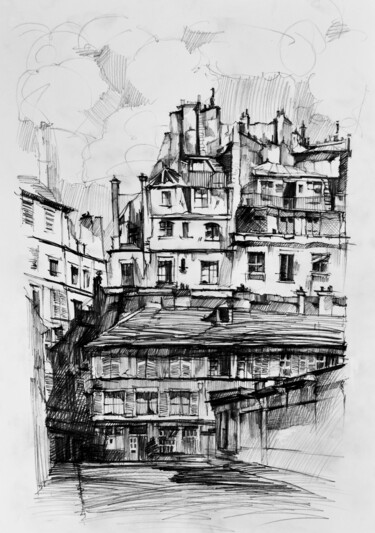 Drawing titled "'OLD CITY'" by Anastasija Terskiha, Original Artwork, Graphite