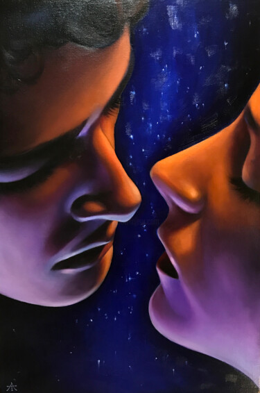 绘画 标题为“OSCULUM (Kiss)” 由Anastasija Terskiha, 原创艺术品, 油 安装在木质担架架上