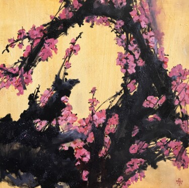 Ζωγραφική με τίτλο "Sakura" από Anastasija Terskiha, Αυθεντικά έργα τέχνης, Λάδι Τοποθετήθηκε στο Ξύλινο φορείο σκελετό