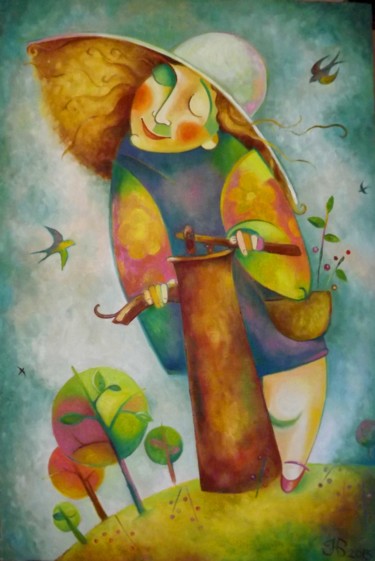 Картина под названием "Ласточки-к дождю" - Anastasiya Balysh, Подлинное произведение искусства, Масло