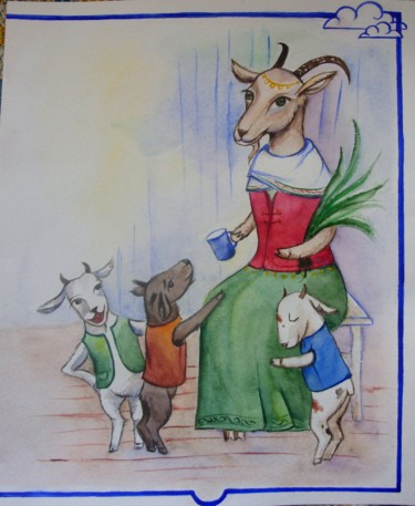Disegno intitolato "Три козленка" da Anastasiya Balysh, Opera d'arte originale, Altro