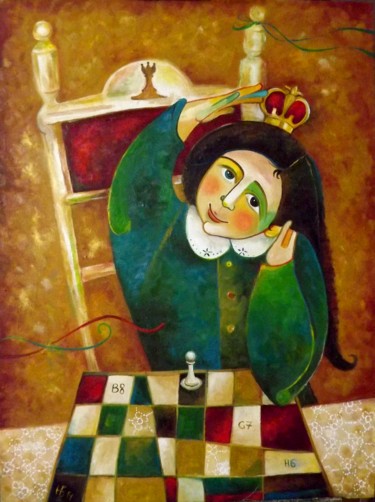 Картина под названием "Превращение пешки" - Anastasiya Balysh, Подлинное произведение искусства, Масло