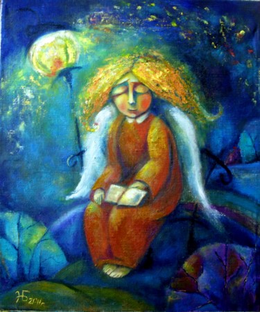 Картина под названием "Желтый ангел" - Anastasiya Balysh, Подлинное произведение искусства, Масло