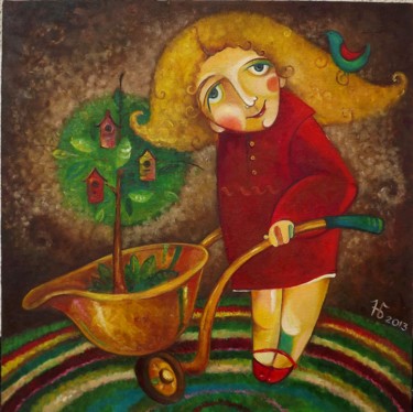 Картина под названием "Птичкин урожай" - Anastasiya Balysh, Подлинное произведение искусства, Масло