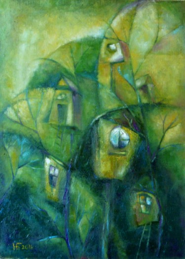 Картина под названием "Сниму скворечник дл…" - Anastasiya Balysh, Подлинное произведение искусства, Масло