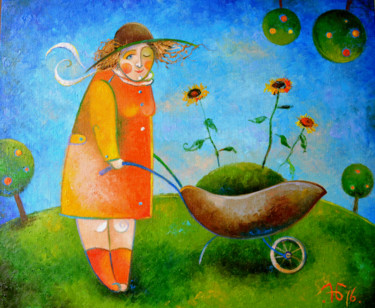Картина под названием "В место под солнцем" - Anastasiya Balysh, Подлинное произведение искусства, Масло