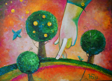 Картина под названием "На сваiх дваiх" - Anastasiya Balysh, Подлинное произведение искусства, Масло