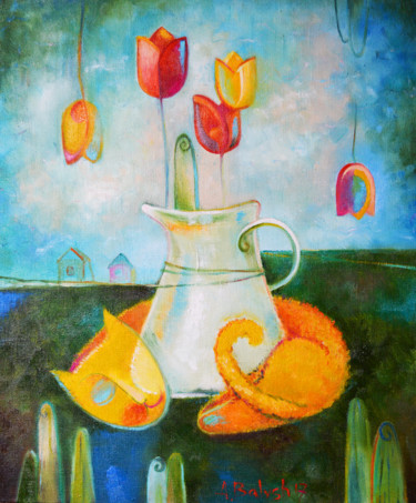 Картина под названием "Кот-нацюрморт" - Anastasiya Balysh, Подлинное произведение искусства, Масло