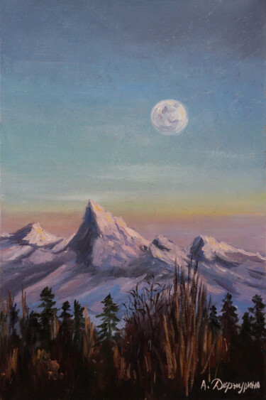 Malerei mit dem Titel "Winter twilight in…" von Anastasiya Derzhurina, Original-Kunstwerk, Öl