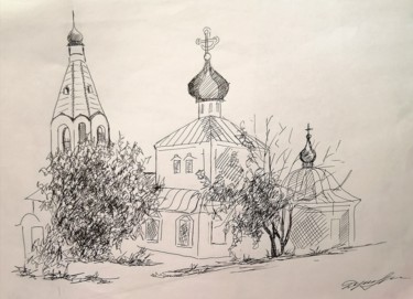 Drawing titled "Церковь Благовещени…" by Anastasiia Chernigina Dundanova, Original Artwork, Gel pen