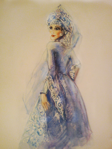 Drawing titled "Snow maiden (Snegur…" by Anastasiya Gromova, Original Artwork, Watercolor