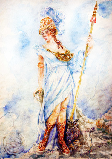 Painting titled "Minerva" by Anastasiya Gromova, Original Artwork, Watercolor