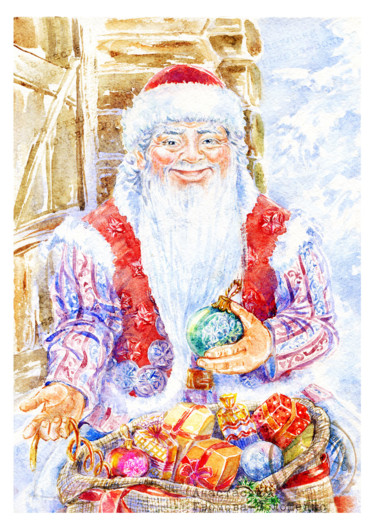 Painting titled "Santa Claus" by Anastasiya Gromova, Original Artwork, Watercolor
